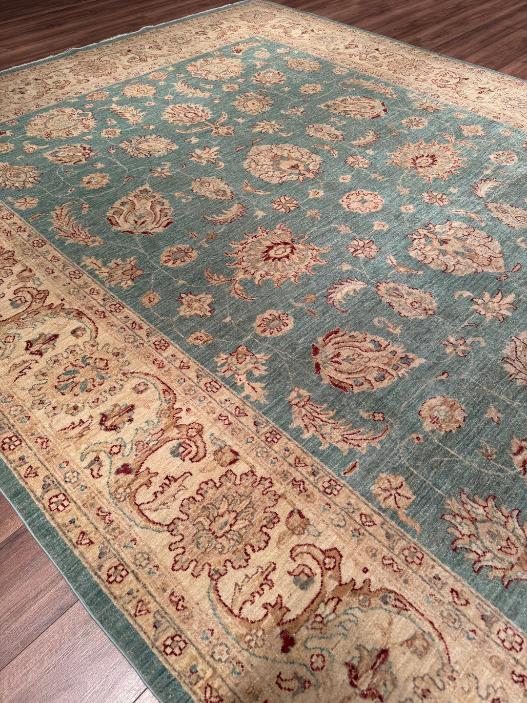Uşak Orijinal El Dokuması Turkuaz Kök Boya Yün Halı 274x373 10.22 Metrekare - 10x14 ft