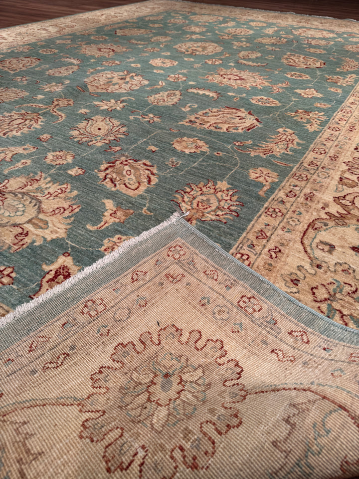 Uşak Orijinal El Dokuması Turkuaz Kök Boya Yün Halı 274x373 10.22 Metrekare - 10x14 ft