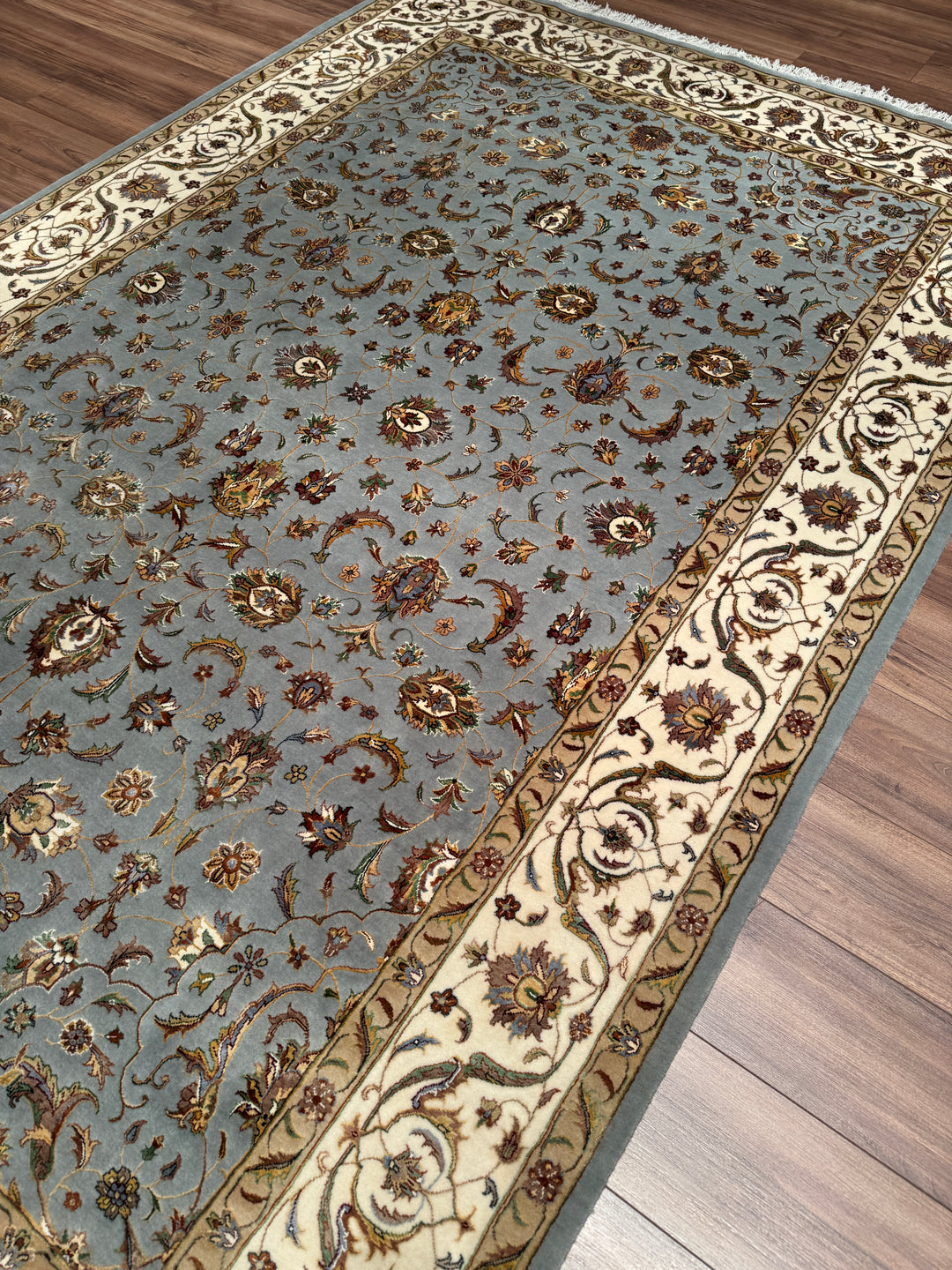 Hint Uşağı Orijinal El Dokuması Gri Yün Bambu Halı 204x306 6.24 Metrekare - 8x10 ft