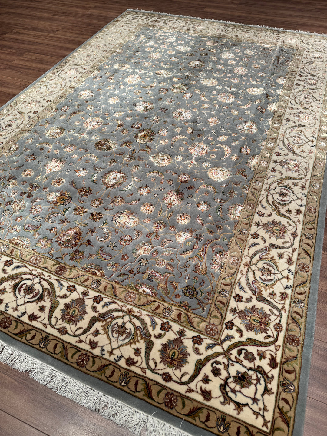 Hint Uşağı Orijinal El Dokuması Gri Yün Bambu Halı 204x306 6.24 Metrekare - 8x10 ft