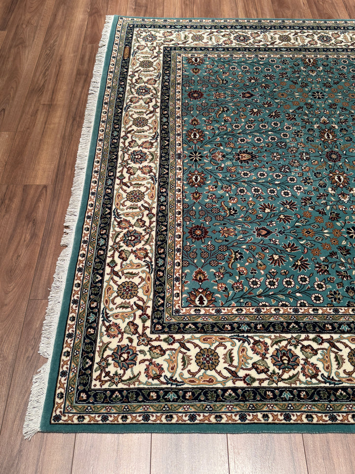 Hereke Yedi Dağın Çiçeği Orijinal El Dokuması Turkuaz Mavi Yün Halı 200x281 5.62 Metrekare - 7x10 ft