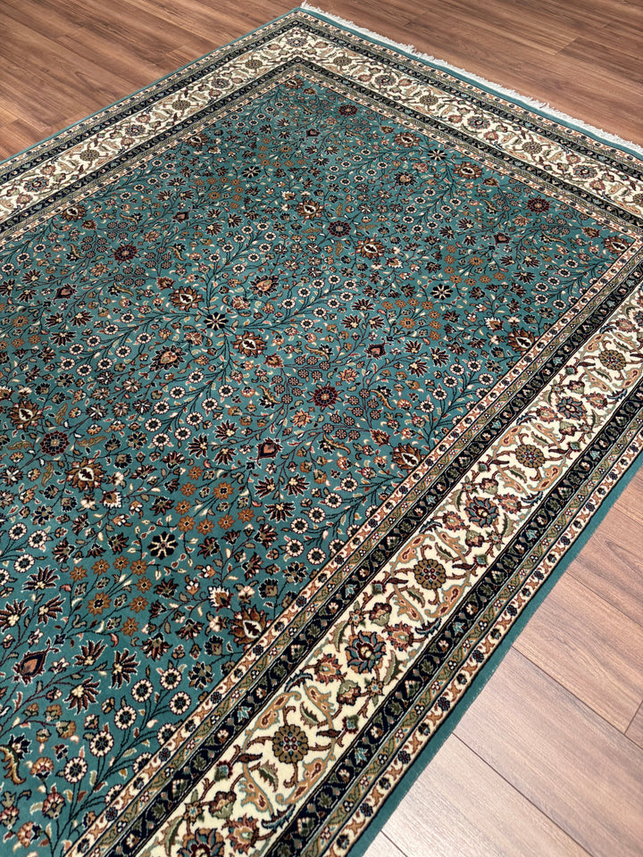 Hereke Yedi Dağın Çiçeği Orijinal El Dokuması Turkuaz Mavi Yün Halı 200x281 5.62 Metrekare - 7x10 ft