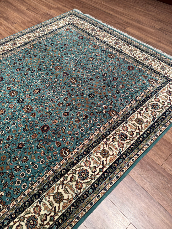 Hereke Yedi Dağın Çiçeği Orijinal El Dokuması Turkuaz Mavi Yün Halı 200x281 5.62 Metrekare - 7x10 ft