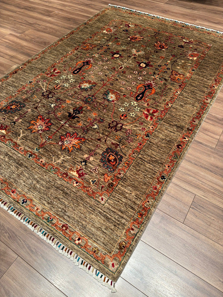 Sultani One Thousand and One Nights Original Handwoven Beige Root Dye Wool Rug 168x252 cm (4.23 square meters) - 5x8 ft