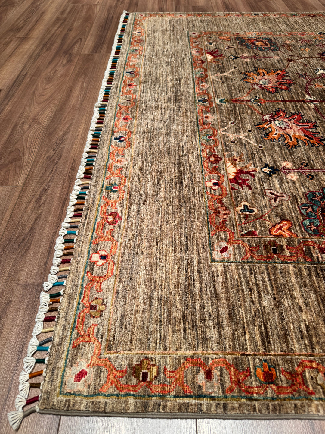 Sultani One Thousand and One Nights Original Handwoven Beige Root Dye Wool Rug 168x252 cm (4.23 square meters) - 5x8 ft