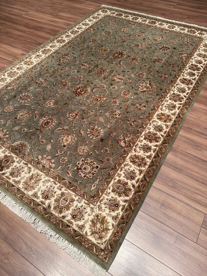 Hint Uşağı Orijinal El Dokuması Yeşil Yün Bambu Halı 200x298 5.96 Metrekare - 8x10 ft