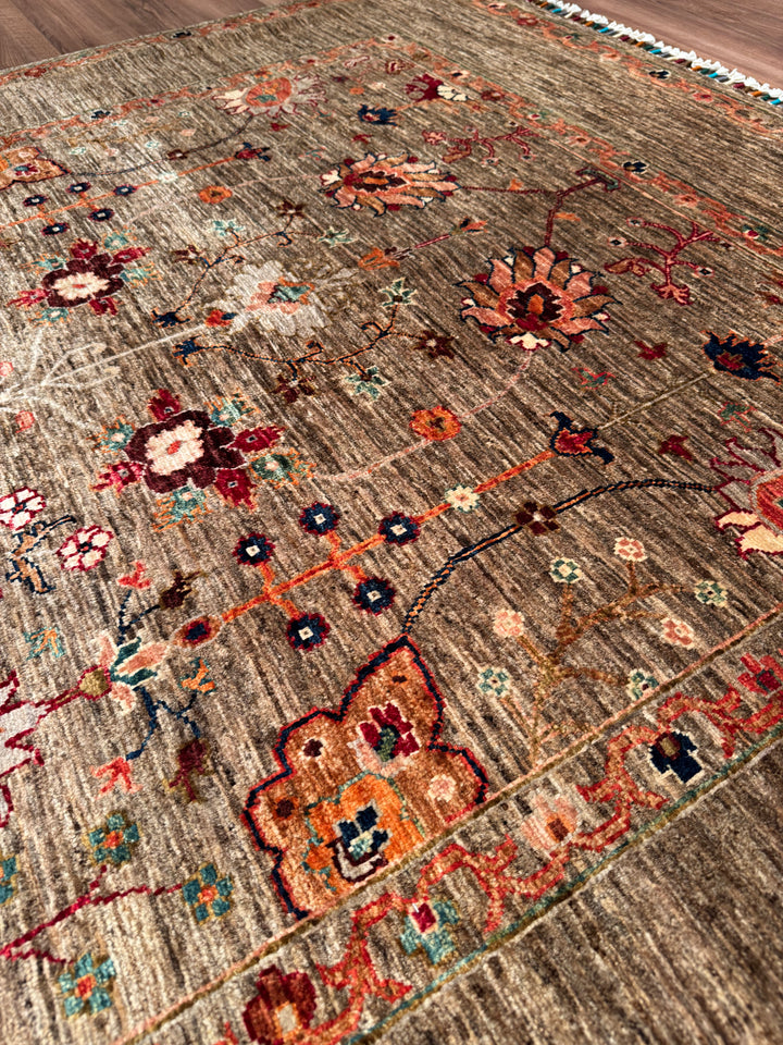 Sultani One Thousand and One Nights Original Handwoven Beige Root Dye Wool Rug 168x252 cm (4.23 square meters) - 5x8 ft