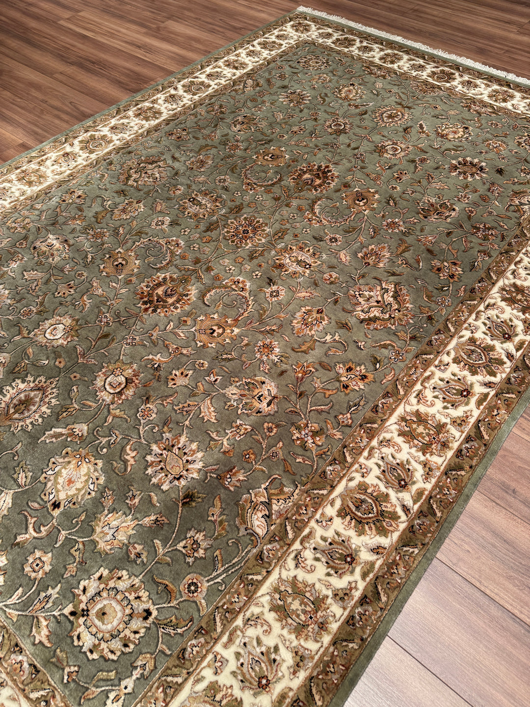 Hint Uşağı Orijinal El Dokuması Yeşil Yün Bambu Halı 200x298 5.96 Metrekare - 8x10 ft