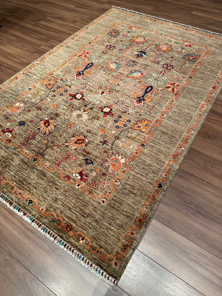 Sultani One Thousand and One Nights Original Handwoven Beige Root Dye Wool Rug 168x252 cm (4.23 square meters) - 5x8 ft