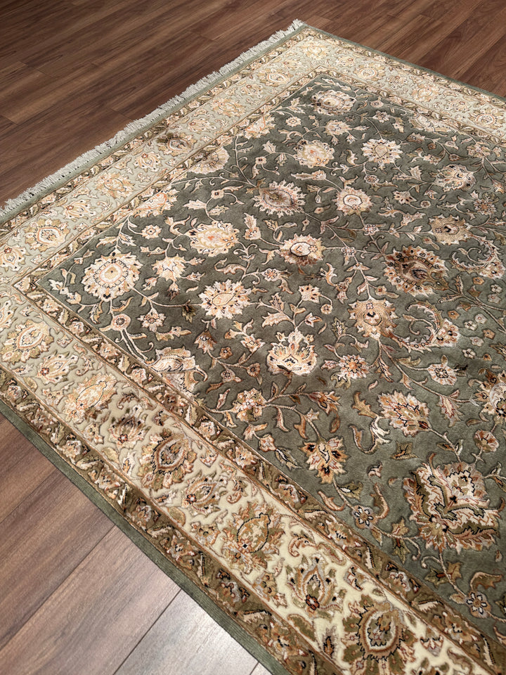 Hint Uşağı Orijinal El Dokuması Yeşil Yün Bambu Halı 200x298 5.96 Metrekare - 8x10 ft
