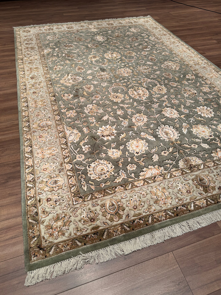Hint Uşağı Orijinal El Dokuması Yeşil Yün Bambu Halı 200x298 5.96 Metrekare - 8x10 ft