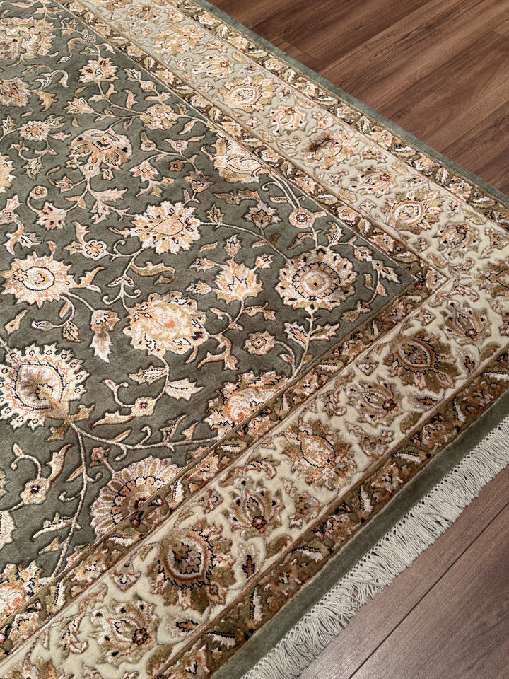 Hint Uşağı Orijinal El Dokuması Yeşil Yün Bambu Halı 200x298 5.96 Metrekare - 8x10 ft