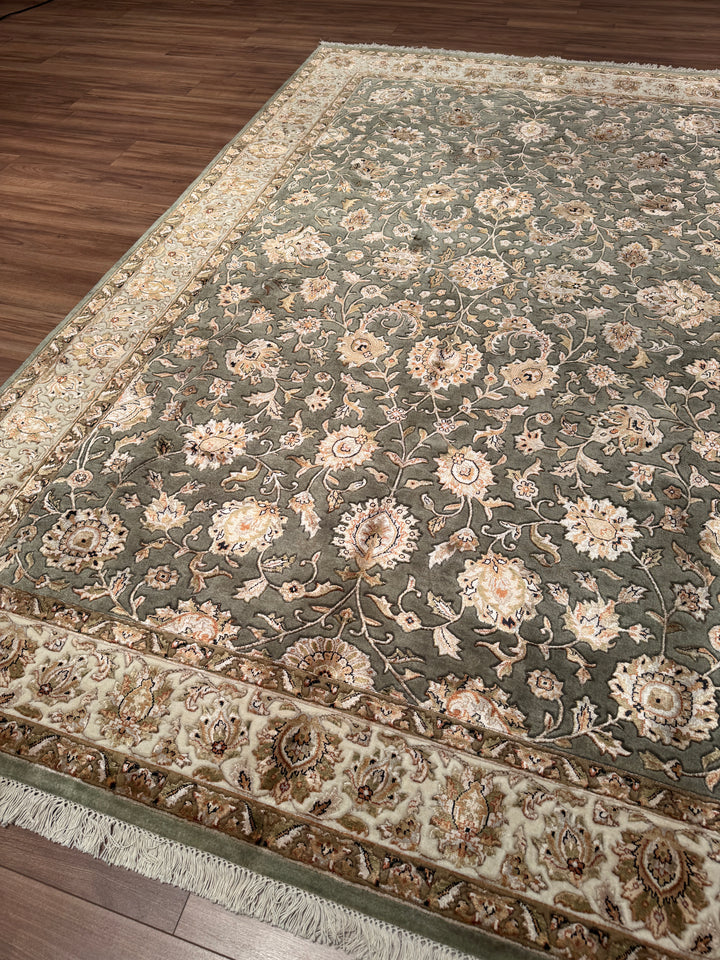Hint Uşağı Orijinal El Dokuması Yeşil Yün Bambu Halı 200x298 5.96 Metrekare - 8x10 ft