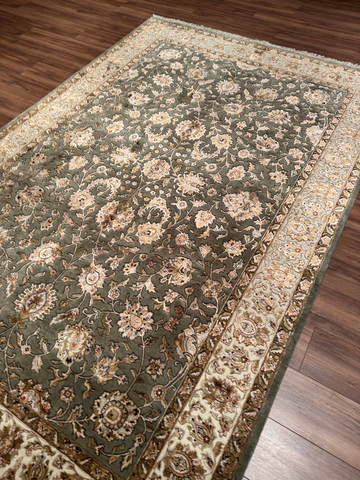Hint Uşağı Orijinal El Dokuması Yeşil Yün Bambu Halı 200x298 5.96 Metrekare - 8x10 ft