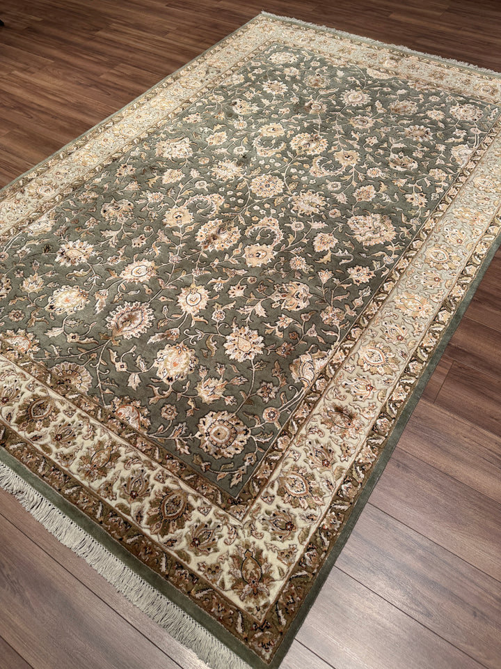 Hint Uşağı Orijinal El Dokuması Yeşil Yün Bambu Halı 200x298 5.96 Metrekare - 8x10 ft