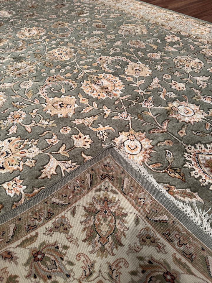 Hint Uşağı Orijinal El Dokuması Yeşil Yün Bambu Halı 200x298 5.96 Metrekare - 8x10 ft