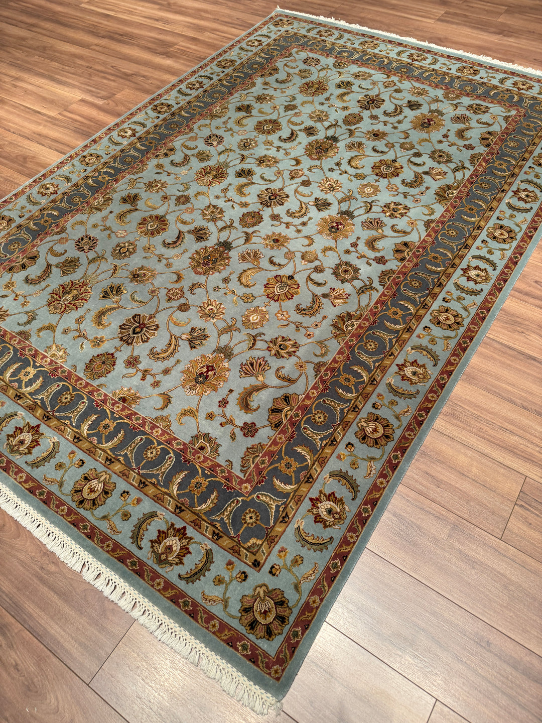 Hint Uşağı Aurora Orijinal El Dokuması Mavi Yün İpek Halı 185x279 5.16 Metrekare - 7x10 ft