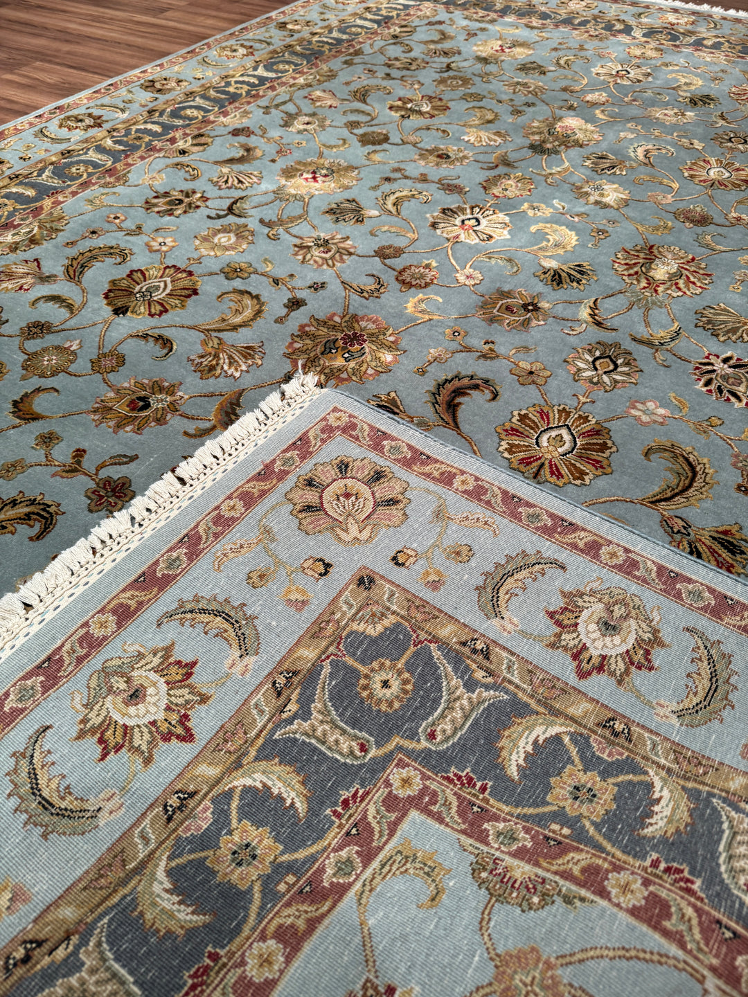 Hint Uşağı Aurora Orijinal El Dokuması Mavi Yün İpek Halı 185x279 5.16 Metrekare - 7x10 ft