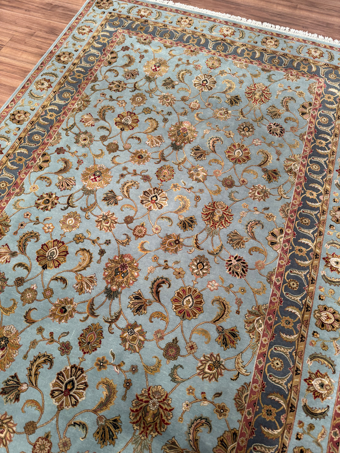 Hint Uşağı Aurora Orijinal El Dokuması Mavi Yün İpek Halı 185x279 5.16 Metrekare - 7x10 ft