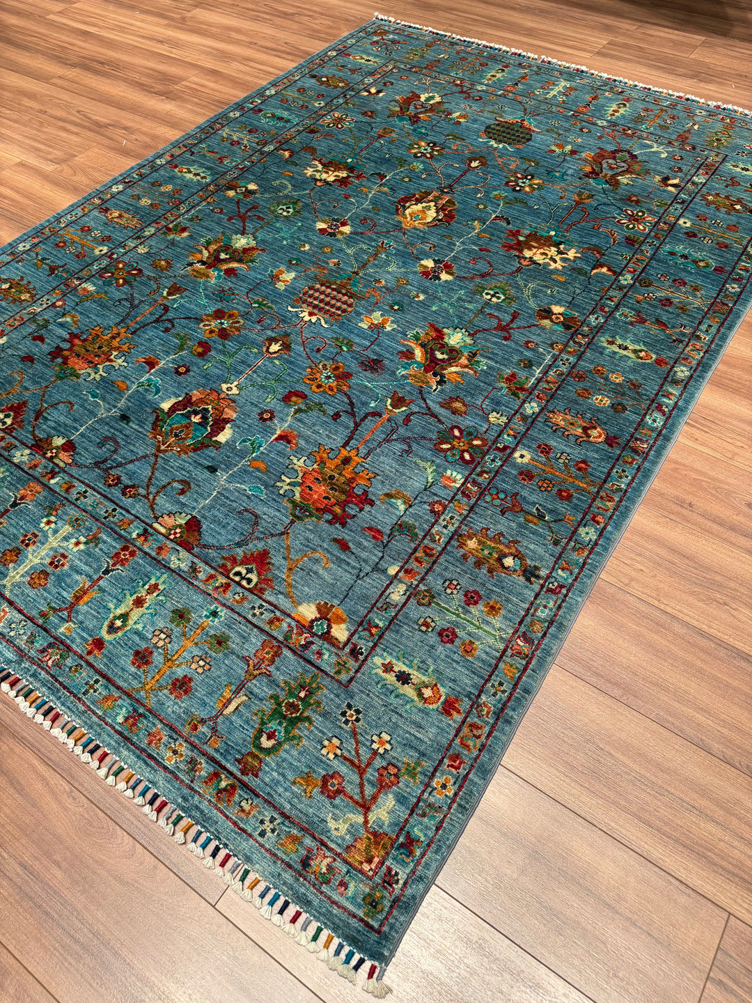 Sultani One Thousand and One Nights Original Handwoven Blue Root Dye Wool Rug 170x249 cm (4.23 square meters) - 6x8 ft 