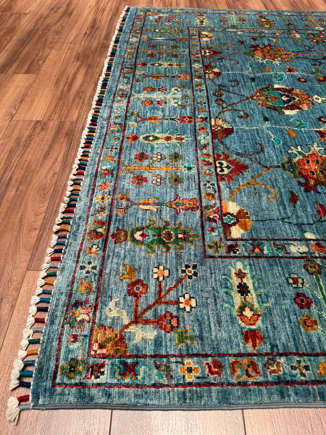 Sultani One Thousand and One Nights Original Handwoven Blue Root Dye Wool Rug 170x249 cm (4.23 square meters) - 6x8 ft 