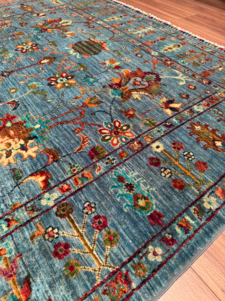 Sultani One Thousand and One Nights Original Handwoven Blue Root Dye Wool Rug 170x249 cm (4.23 square meters) - 6x8 ft 