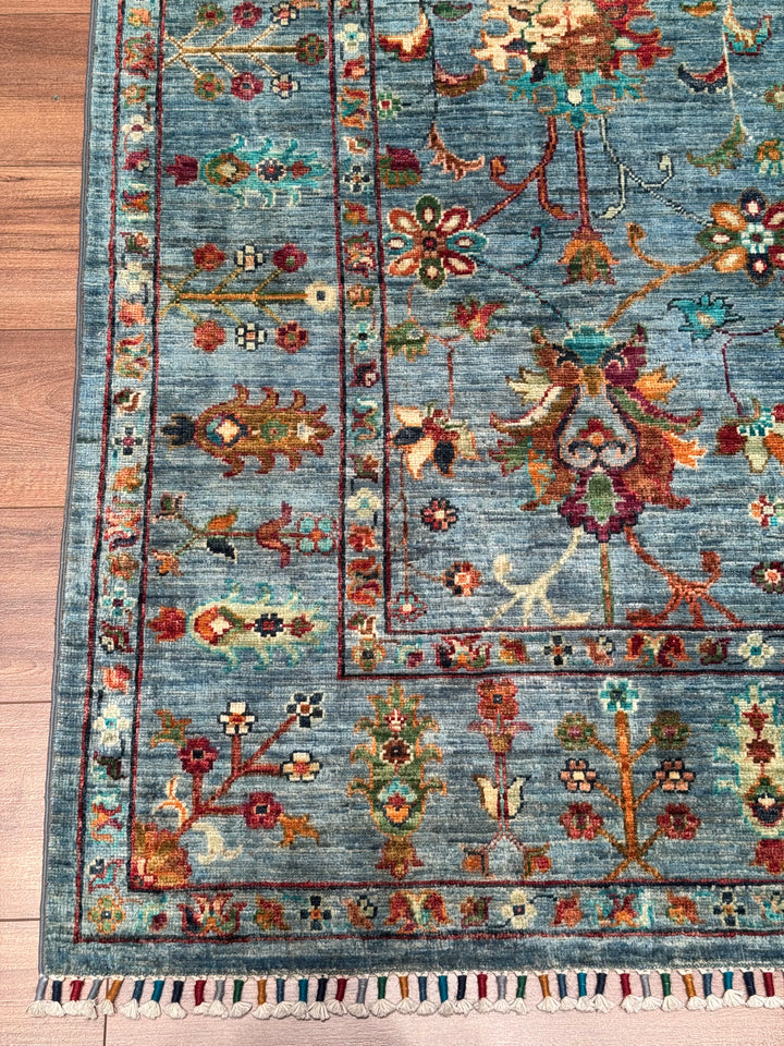 Sultani One Thousand and One Nights Original Handwoven Blue Root Dye Wool Rug 170x249 cm (4.23 square meters) - 6x8 ft 