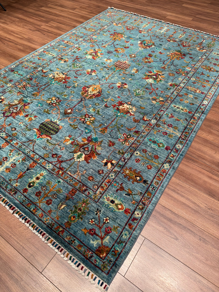 Sultani One Thousand and One Nights Original Handwoven Blue Root Dye Wool Rug 170x249 cm (4.23 square meters) - 6x8 ft 