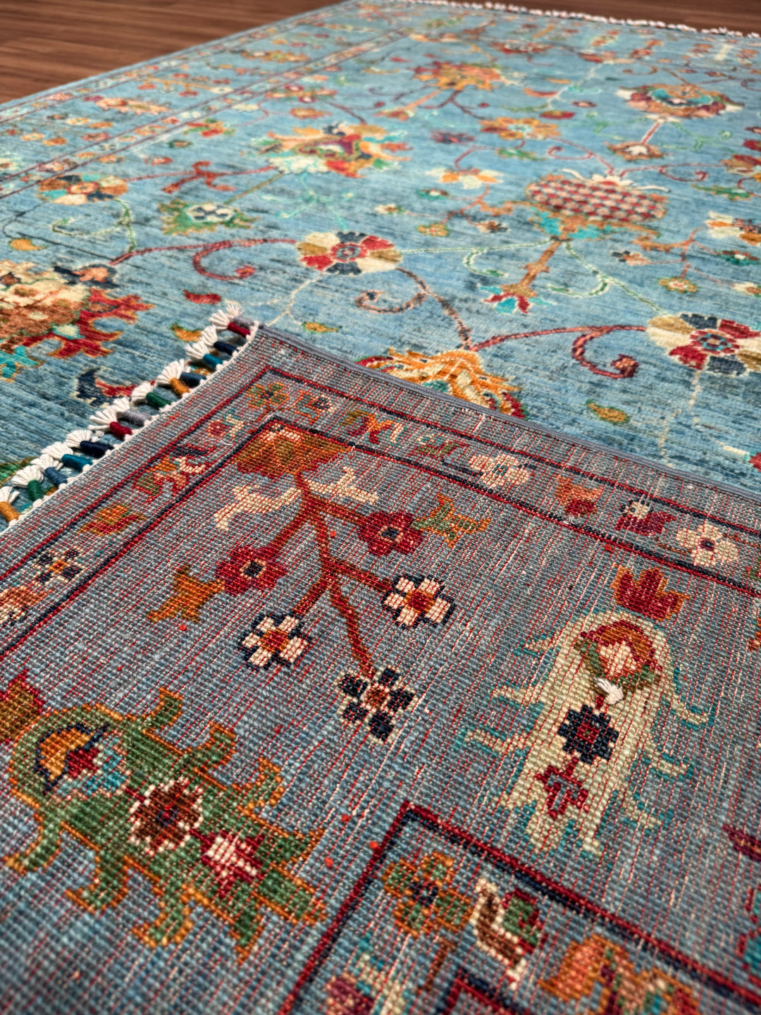 Sultani One Thousand and One Nights Original Handwoven Blue Root Dye Wool Rug 170x249 cm (4.23 square meters) - 6x8 ft 