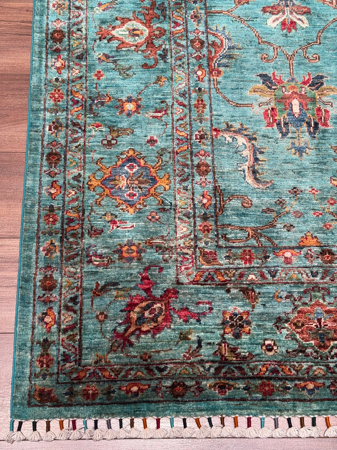 Sultani One Thousand and One Nights Original Handwoven Turquoise Root Dye Wool Rug 177x245 cm (4.34 square meters) - 5x8 ft 