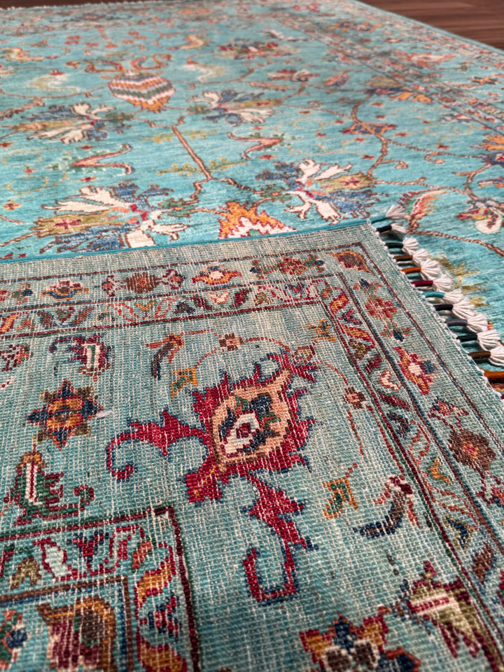 Sultani One Thousand and One Nights Original Handwoven Turquoise Root Dye Wool Rug 177x245 cm (4.34 square meters) - 5x8 ft 