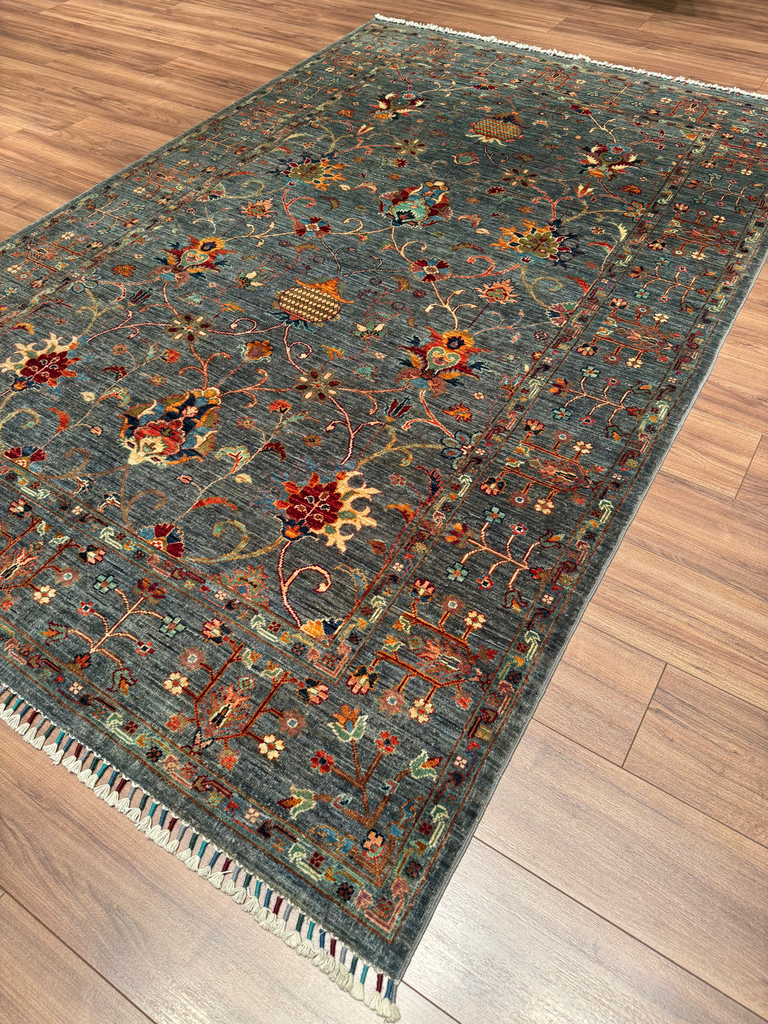 Sultani One Thousand and One Nights Original Handwoven Grey Root Dye Wool Rug 174x266 cm (4.63 square meters) - 5x8 ft 