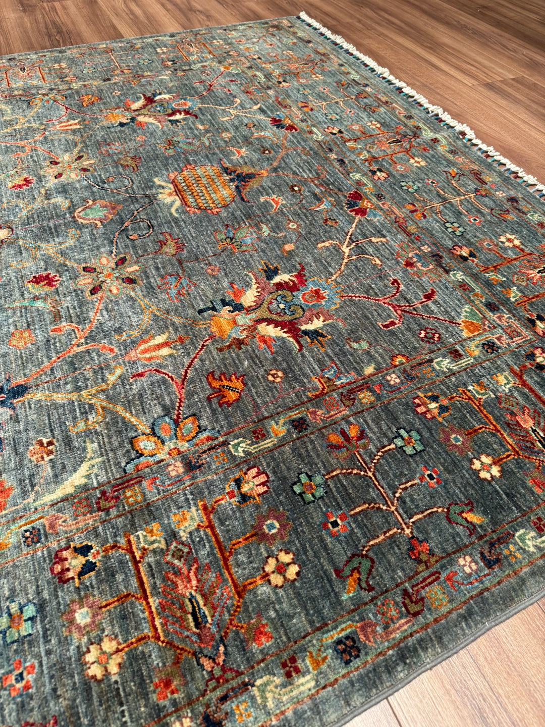 Sultani One Thousand and One Nights Original Handwoven Grey Root Dye Wool Rug 174x266 cm (4.63 square meters) - 5x8 ft 