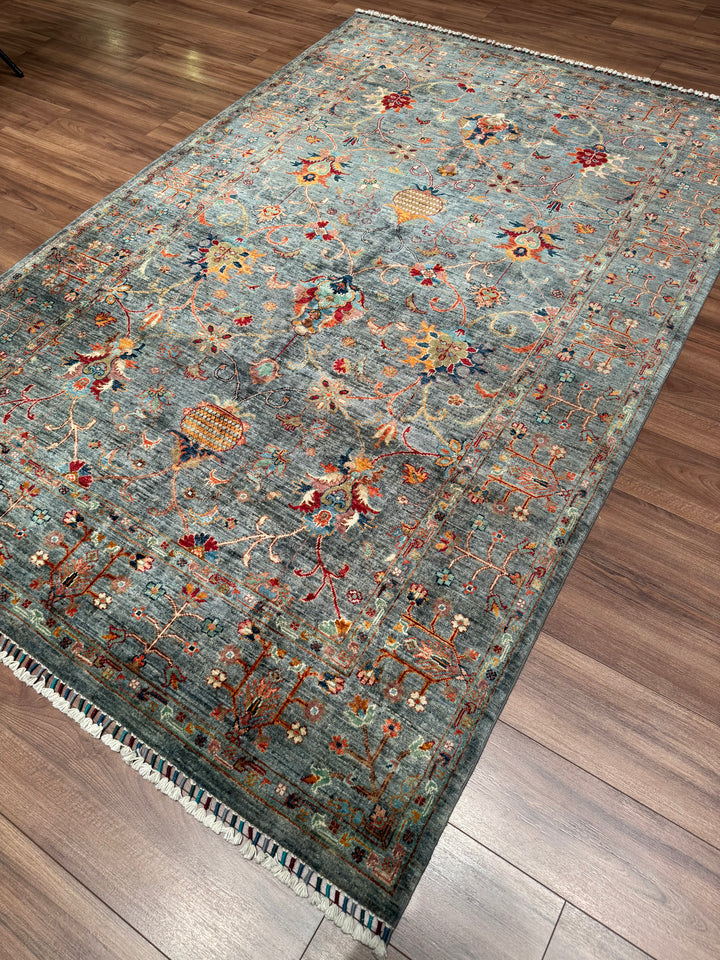 Sultani One Thousand and One Nights Original Handwoven Grey Root Dye Wool Rug 174x266 cm (4.63 square meters) - 5x8 ft 