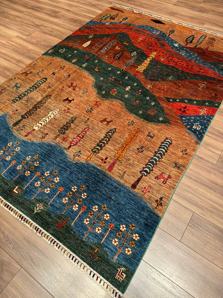 سجادة سلطاني شجرة الحياة الأصلية المصنوعة يدويًا من الصوف المصبوغ متعدد الجذور، 174 × 251، 4.37 متر مربع - 5 × 8 قدم