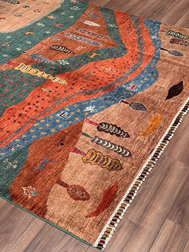 سجادة سلطاني شجرة الحياة الأصلية المصنوعة يدويًا من الصوف المصبوغ متعدد الجذور، 174 × 251، 4.37 متر مربع - 5 × 8 قدم