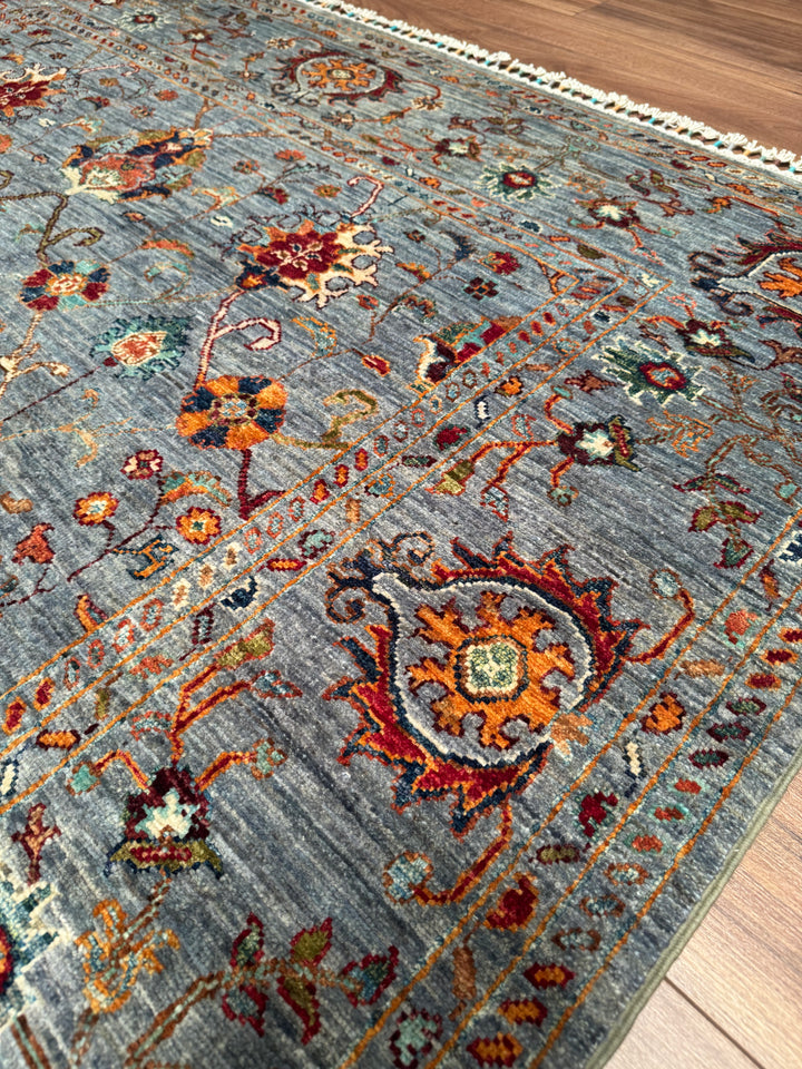 Sultani One Thousand and One Nights Original Handwoven Grey Root Dye Wool Rug 175x245 cm (4.29 square meters) - 5x8 ft 