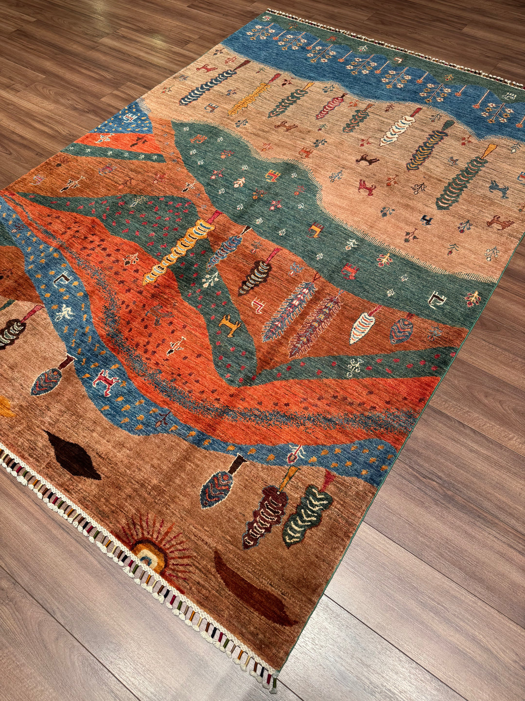 سجادة سلطاني شجرة الحياة الأصلية المصنوعة يدويًا من الصوف المصبوغ متعدد الجذور، 174 × 251، 4.37 متر مربع - 5 × 8 قدم