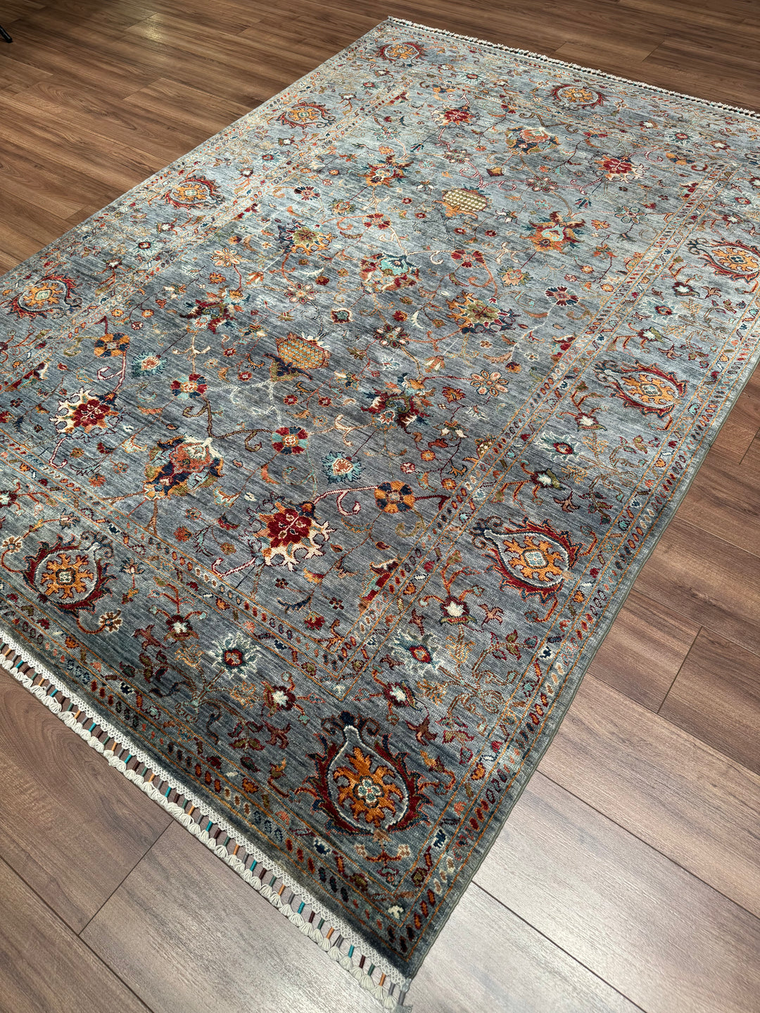 Sultani One Thousand and One Nights Original Handwoven Grey Root Dye Wool Rug 175x245 cm (4.29 square meters) - 5x8 ft 