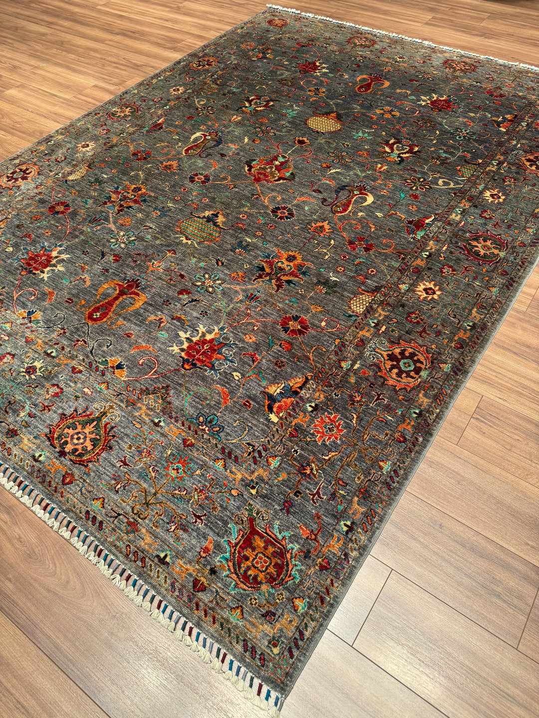 Sultani One Thousand and One Nights Original Handwoven Grey Root Dye Wool Rug 215x298 cm (6.41 square meters) - 8x10 ft 