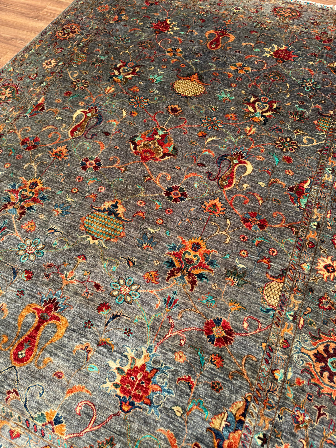 Sultani One Thousand and One Nights Original Handwoven Grey Root Dye Wool Rug 215x298 cm (6.41 square meters) - 8x10 ft 