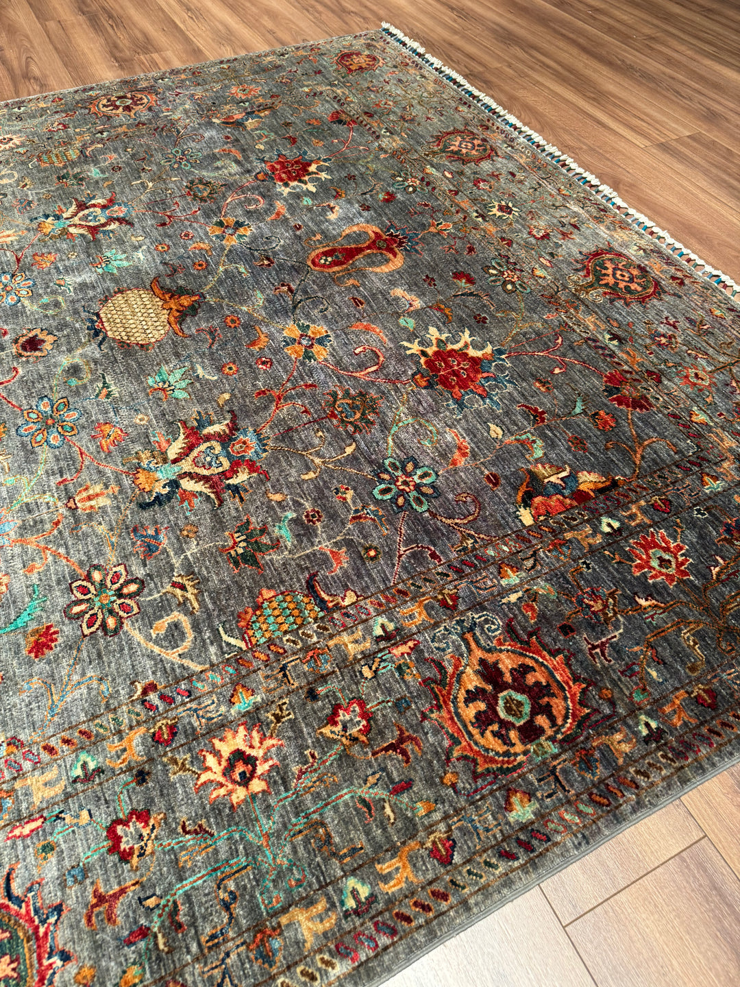 Sultani One Thousand and One Nights Original Handwoven Grey Root Dye Wool Rug 215x298 cm (6.41 square meters) - 8x10 ft 