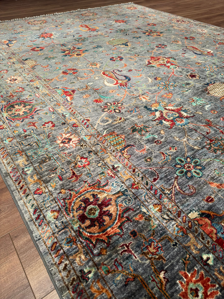Sultani One Thousand and One Nights Original Handwoven Grey Root Dye Wool Rug 215x298 cm (6.41 square meters) - 8x10 ft 
