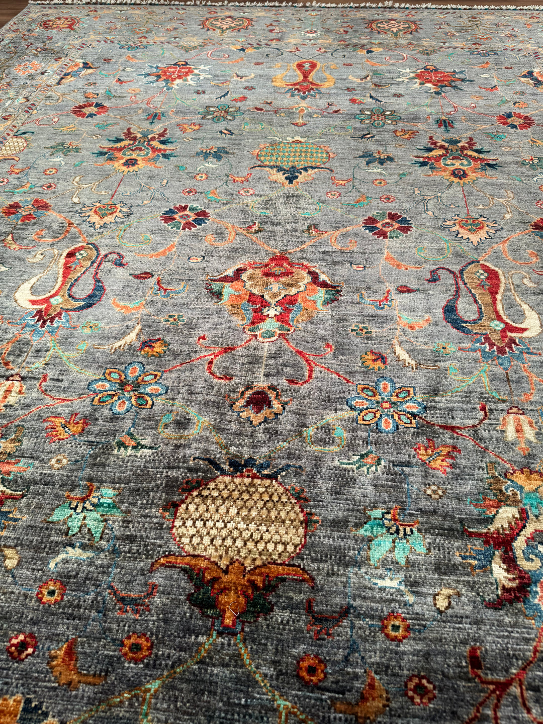 Sultani One Thousand and One Nights Original Handwoven Grey Root Dye Wool Rug 215x298 cm (6.41 square meters) - 8x10 ft 