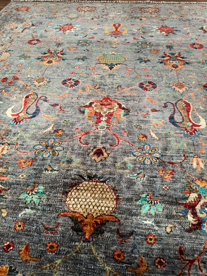 Sultani One Thousand and One Nights Original Handwoven Grey Root Dye Wool Rug 215x298 cm (6.41 square meters) - 8x10 ft 