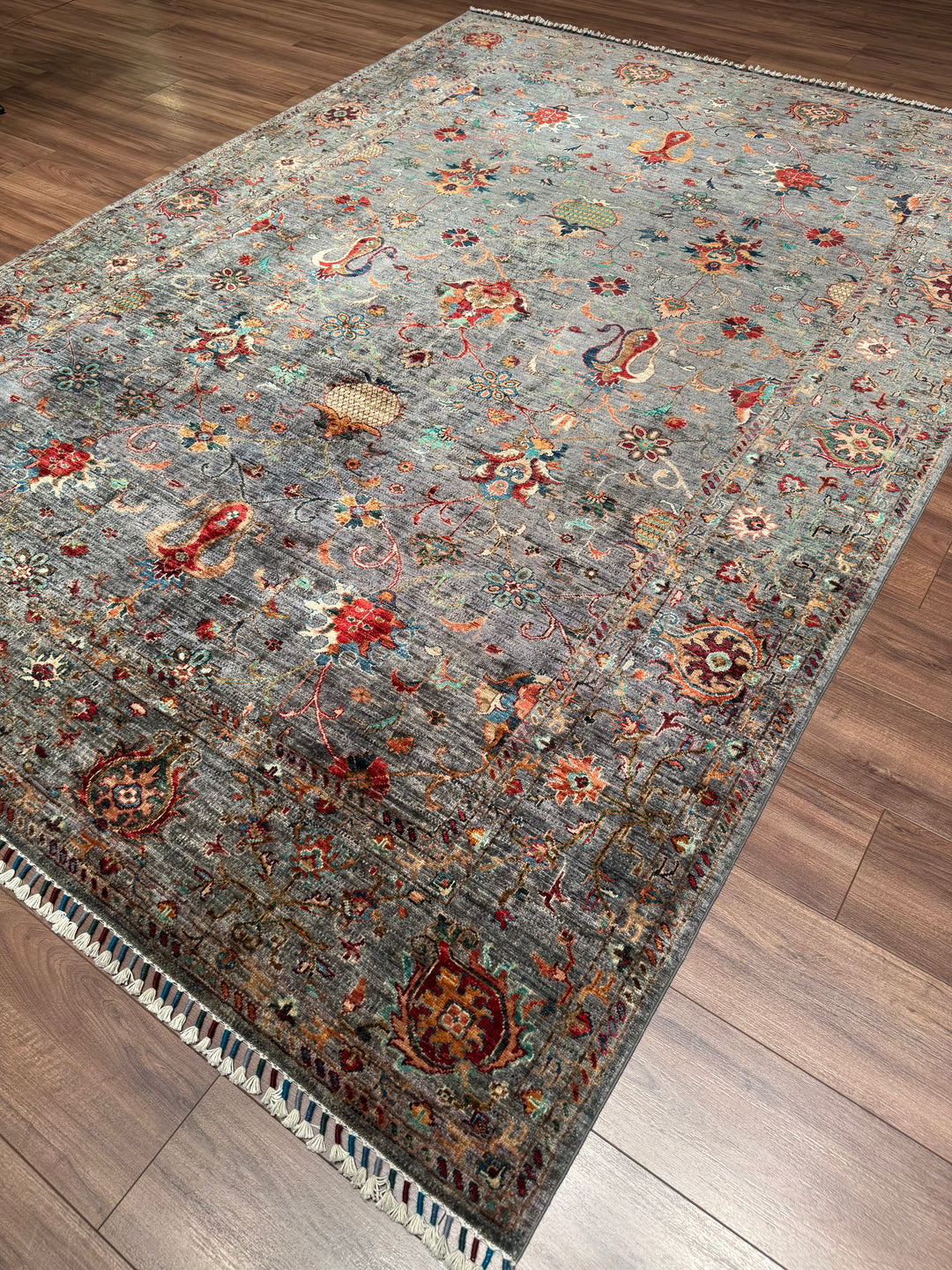 Sultani One Thousand and One Nights Original Handwoven Grey Root Dye Wool Rug 215x298 cm (6.41 square meters) - 8x10 ft 