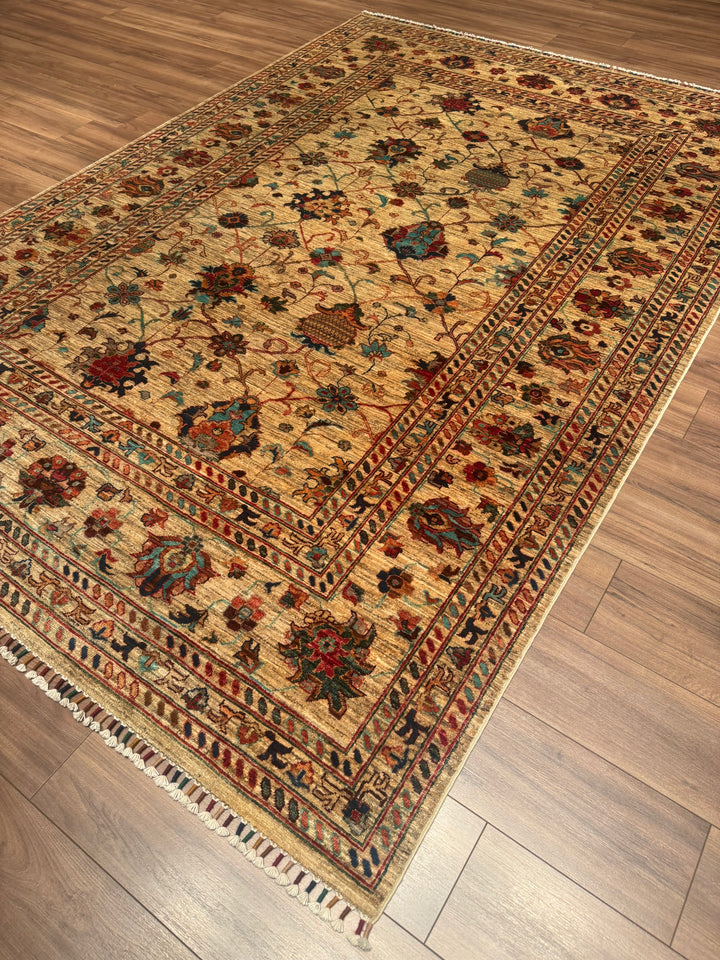 Sultani One Thousand and One Nights Original Handwoven Beige Root Dye Wool Rug 206x300 cm (6.18 square meters) - 7x10 ft 
