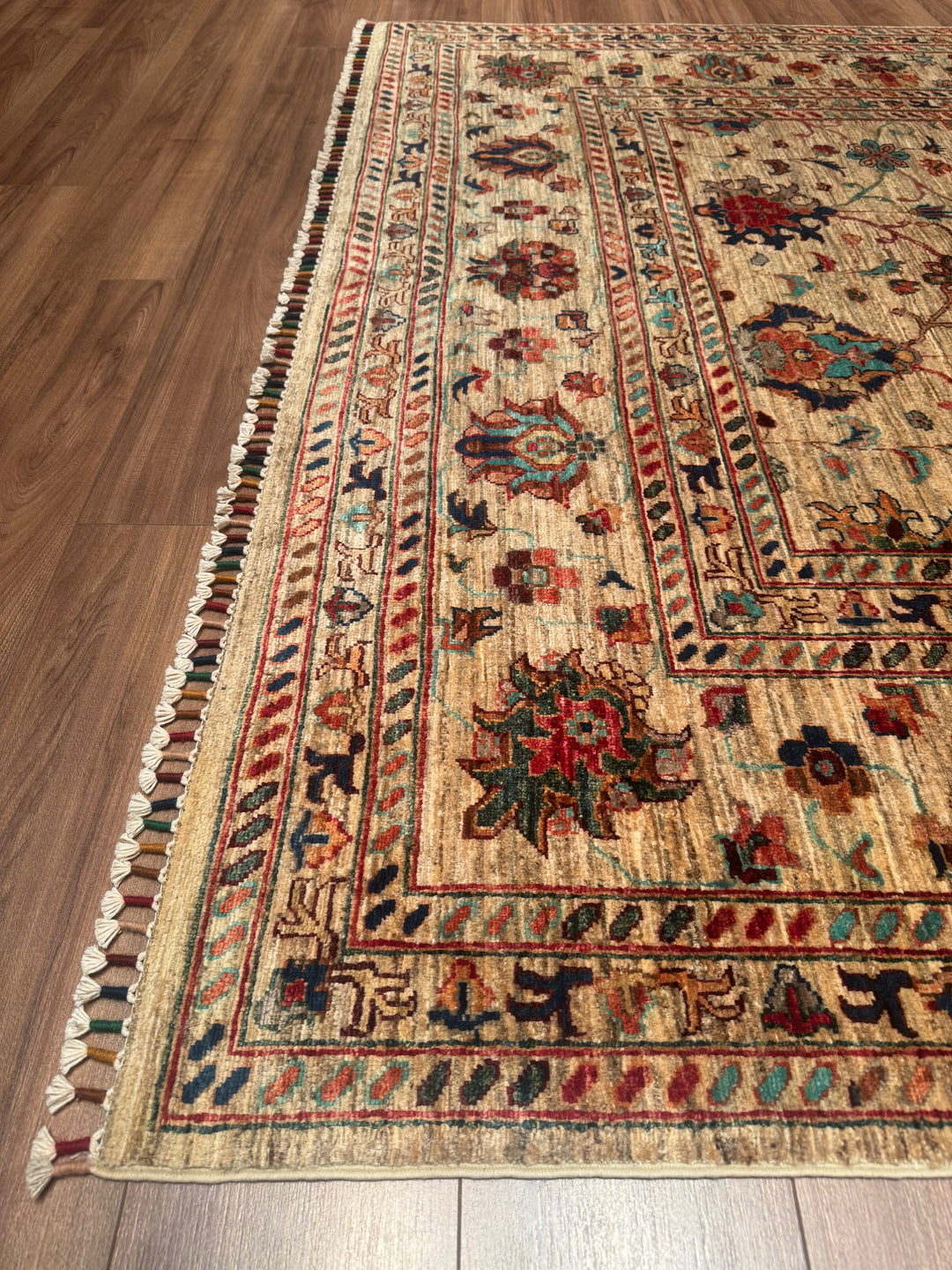 Sultani One Thousand and One Nights Original Handwoven Beige Root Dye Wool Rug 206x300 cm (6.18 square meters) - 7x10 ft 