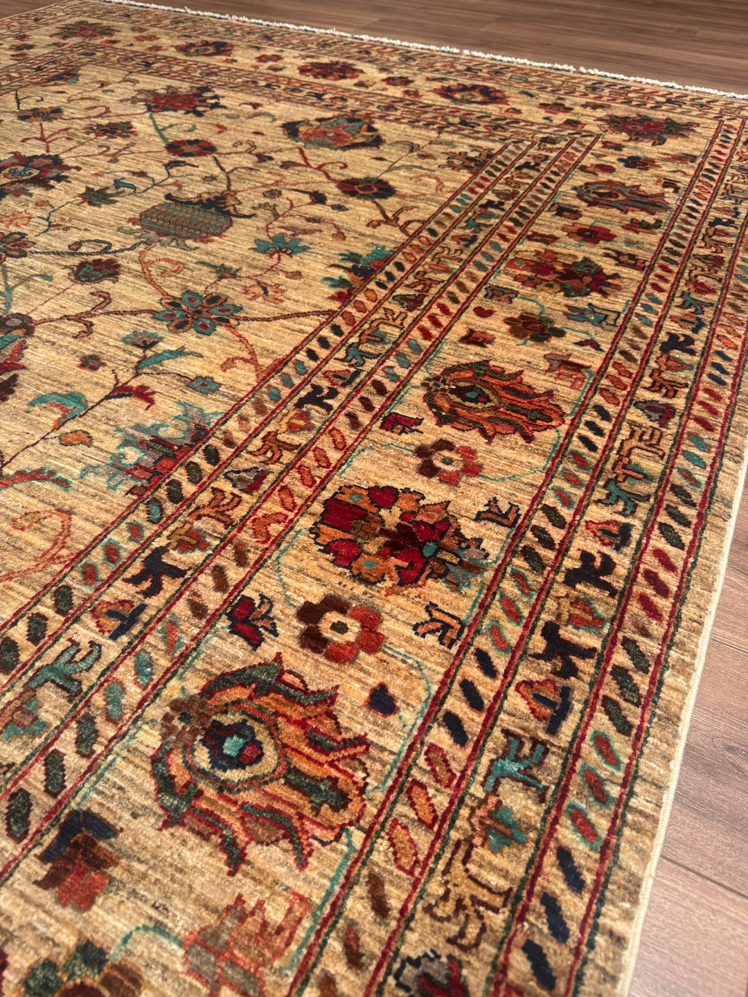 Sultani One Thousand and One Nights Original Handwoven Beige Root Dye Wool Rug 206x300 cm (6.18 square meters) - 7x10 ft 