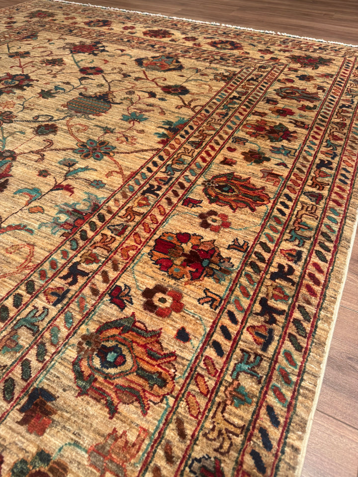 Sultani One Thousand and One Nights Original Handwoven Beige Root Dye Wool Rug 206x300 cm (6.18 square meters) - 7x10 ft 